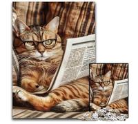 Puzzle 1000 pièces pour Adultes Chat lisant Un Journal Puzzles en Bois Jouet éducatif intellectuel décompressant Bon Cadeau pour Adultes Adolescents 50X75CM