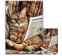 Puzzle 1000 pièces pour Adultes, Chat lisant Un Journal, Puzzles en Carton, Jeux, Jouets, Cadeau, pour renforcer l'amour Entre Couples, à partir de 14 Ans, 26x38cm