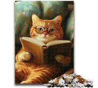 Puzzle 1000 pièces pour Adultes Chat lisant Un Livre Jeu éducatif Familial Offrez des Cadeaux pour Toute la Famille à partir de 14 Ans 50x75cm