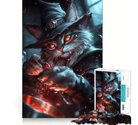Puzzle 1000 pièces pour Adultes Chat Magicien de Feu Découpe précise Art Jeu de réflexion créatif Loisirs Jeu Amusant Cadeau d'anniversaire (38x52cm)