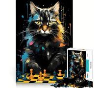 Puzzle 1000 pièces pour Adultes Chat Maître d'échecs Portrait Jeu d'articulation Fin et Amusant pour se détendre et Passer Un Bon Moment Cadeau de Noël Relaxant (38x52cm)