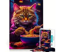 Puzzle 1000 pièces pour Adultes Chat Mangeant des Ramen Découpe précise Jeu créatif et intellectuel Loisirs et Divertissement Cadeau d'anniversaire Amusant (38x52cm)
