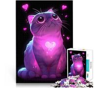 Puzzle 1000 pièces pour Adultes Chat Mignon avec Un cœur Brillant Jeu éducatif Défi Jouet Améliorer la mémoire 52x38cm
