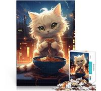 Puzzle 1000 pièces pour Adultes Chat Mignon Mangeant des Spaghettis Analyse et logique avec Affiche et Feuille de Questions correspondantes 38x26cm