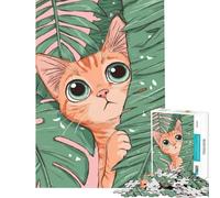 Puzzle 1000 pièces pour Adultes Chat Mignon Qui Regarde à Travers des Feuilles Tropicales Jouet éducatif Jeu Pratique et ludique Idée Cadeau (Dimensions 38x26cm)