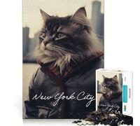 Puzzle 1000 pièces pour Adultes Chat Mode hivernale New-yorkaise Découpe Premium Jeu de réflexion Temps Libre et Divertissement Décoration de Noël (38x26cm)