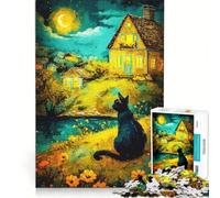 Puzzle 1000 pièces pour Adultes Chat Mon Night Animal, Jeu Impossible, Interaction Parent-Enfant, pour Anniversaire, Noël 38x26cm