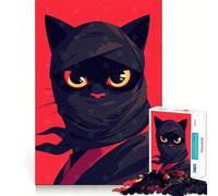 Puzzle 1000 pièces pour Adultes,Chat Ninja,Illustration Pop Art Minimaliste,découpe Lisse,activité cérébrale stimulante,Loisirs,Divertissement,décoration de Noël (38x52cm)