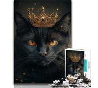 Puzzle 1000 pièces pour Adultes Chat Noir avec Une Couronne, Jouet de Divertissement Familial avec Affiche et fiche de Questions-réponses (Taille 75x50cm)