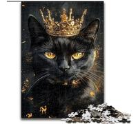 Puzzle 1000 pièces pour Adultes Chat Noir avec Une Couronne Puzzle pour Adolescents et familles, décoration DIY Parfaite et défi cérébral (Taille 26x38cm)