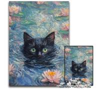 Puzzle 1000 pièces pour Adultes Chat Noir dans la rivière Puzzles en Carton Jeux Jouets Cadeau, Anniversaire Unique et Cadeaux pour et Âge 14 Ans et Plus 26x38cm