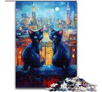Puzzle 1000 pièces pour Adultes Chat Noir dans la Ville Puzzle 1000 pièces Jeu cérébral Stimulant à Faire soi-même, activité familiale Interactive (Taille 50x75cm)