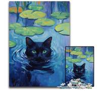 Puzzle 1000 pièces pour Adultes Chat Noir dans Le lac Puzzles en Bois Jeux Jouets Cadeau, Améliorer l'amour Entre Couples pour Les 14 Ans et Plus 50x75cm