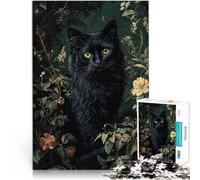 Puzzle 1000 pièces pour Adultes Chat Noir dans Les Fleurs Jouet éducatif d'apprentissage Cadeau d'anniversaire, Cadeaux, décoration Murale 38x52cm