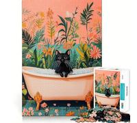 Puzzle 1000 pièces pour Adultes Chat Noir dans Une Baignoire Découpe précise Jeu créatif et ludique Cadeau d'anniversaire (38x52cm)