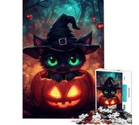 Puzzle 1000 pièces pour Adultes Chat Noir dans Une Citrouille Jeu addictif pour cultiver la Patience Casse-tête Amusant pour Toute la Famille pour Femmes et Hommes (Dimensions 75x50cm)