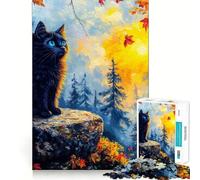 Puzzle 1000 pièces pour Adultes Chat Noir dans Une forêt d'automne Jeu de réflexion Amusant et Complexe pour Noël (38x26cm)