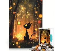Puzzle 1000 pièces pour Adultes Chat Noir dans Une forêt enchantée, Jeu de réflexion, Cadeau d'anniversaire, idéal pour décorer Un Bureau 38x52cm