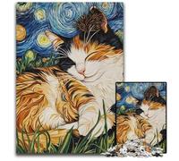 Puzzle 1000 pièces pour Adultes Chat Noir endormi dans Le Ciel Nocturne, Puzzle en Carton, Jeux éducatifs, pour renforcer l'amour Entre Couples, à partir de 14 Ans, 26 x 38 cm