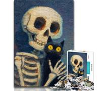 Puzzle 1000 pièces pour Adultes, Chat Noir et crâne, Jouets de Jeu, Chaque pièce est Unique - Jeu Familial Stimulant et Amusant (Taille 75x50cm)