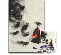 Puzzle 1000 pièces pour Adultes - Chat Noir, fantômes et Yokai - Jeu de défi Unique - Course de Vitesse Manuelle - Jouet éducatif - Dimensions:50x75cm