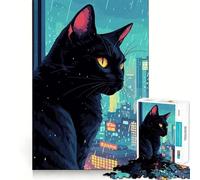 Puzzle 1000 pièces pour Adultes Chat Noir Fenêtre sous la Pluie Articulations Pointues,Jeu de résolution de problèmes,Moment de détente et de Divertissement,Décoration de Noël (38x26cm)