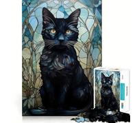 Puzzle 1000 pièces pour Adultes Chat Noir Kintsugi Art Jeu d'articulation Pointue,Jouet de résolution de problèmes,Moment de détente et de Divertissement,décoration de Noël (38x52cm)