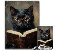 Puzzle 1000 pièces pour Adultes, Chat Noir lisant, Puzzle en Carton, Anti-Stress, Vacances à la Maison, Tuer Le Temps, Une œuvre d'art pour et à partir de 14 Ans, 26x38cm