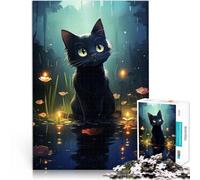 Puzzle 1000 pièces pour Adultes Chat Noir Mignon dans Une forêt Jouets de Jeu pour Cadeau Familial Œuvre d'art 38x26cm