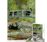 Puzzle 1000 pièces pour Adultes Chat Noir Monet Nénuphar Jeu Pratique et éducatif Décoration intérieure Jouet Collection d'artistes Beaux-Arts (52x38cm)