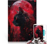 Puzzle 1000 pièces pour Adultes Chat Noir sous la Lune de Sang Entraînez Votre Cerveau et Vos Mains Une œuvre d'art 52x38cm