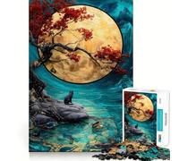 Puzzle 1000 pièces pour Adultes Chat Noir sous Un Arbre Rouge,par Water Tight Fit Play,Jeu de réflexion, pour se détendre ou pour Un Anniversaire (50x75cm)