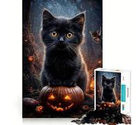 Puzzle 1000 pièces pour Adultes Chat Noir sur Citrouille d'halloween Jeu de réflexion Stimulant,Divertissement Calme,Loisirs créatifs de Noël (50x75cm)