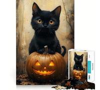 Puzzle 1000 pièces pour Adultes Chat Noir sur Citrouille Jeu d'articulation Pointue,Jouet de résolution de problèmes,Moment de détente et de Divertissement,décoration de Noël (38x52cm)