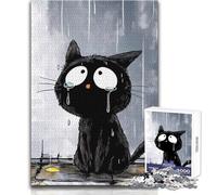 Puzzle 1000 pièces pour Adultes - Chat Noir Triste sous la Pluie - Jeu de détente et de Calme en intérieur - Pièces précises à découper - Dimensions:38x26cm