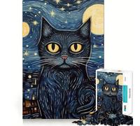Puzzle 1000 pièces pour Adultes Chat Nuit étoilée Van Gogh Découpe précise Jeu de réflexion et de détente Cadeau Artistique de Noël (38x26cm)