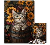 Puzzle 1000 pièces pour Adultes Chat Parmi Les tournesols Puzzles en Bois Jeux Jouets Cadeau, Renforcer l'amour Entre Les Couples pour Les 14 Ans et Plus 50x75cm
