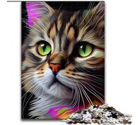Puzzle 1000 pièces pour Adultes Chat Pop Art Animal Face Puzzles en Bois pour Adultes Taille 50x75cm Activité familiale, Casse-tête, Décoration intérieure, Cadeau de Vacances