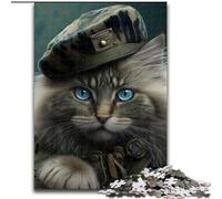 Puzzle 1000 pièces pour Adultes, Chat Portant Un béret Militaire, pour Adolescents et familles, décoration DIY Parfaite et défi cérébral (Taille : 26x38cm)
