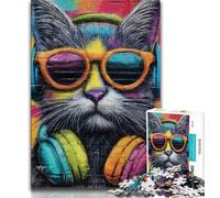 Puzzle 1000 pièces pour Adultes Chat Portant Un Casque Puzzles pour Adultes, Jeu Familial Anti-Stress Défi Difficile Convient aux Couples (Taille 75x50cm)