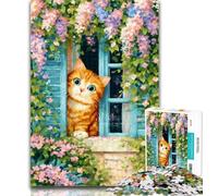 Puzzle 1000 pièces pour Adultes Chat près de la fenêtre, Jeu éducatif pour Anniversaire, Noël et jusqu'à 14 Ans, 26x38cm