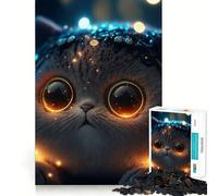 Puzzle 1000 pièces pour Adultes Chat psychédélique dans l'espace Découpe Nette Jeu de Concentration Cadeau Jeu de détente Scène de Noël Art (50x75cm)