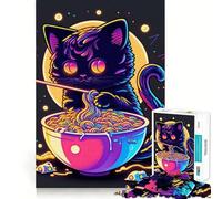 Puzzle 1000 pièces pour Adultes Chat Ramen Néon Découpe Précise Art Casse-tête Cognitif Jeu de Détente Cadeau Art de Noël (38x26cm)