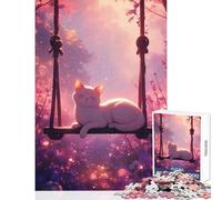 Puzzle 1000 pièces pour Adultes Chat Rose sur Une balançoire Décoration Murale Cadeau éducatif et ludique Renforce l'amour Entre Couples Dimensions 38x26cm