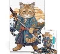 Puzzle 1000 pièces pour Adultes,Chat samouraï Guerrier Japonais,Jeu d'adresse et de réflexion, pour se détendre et se divertir (50x75cm)