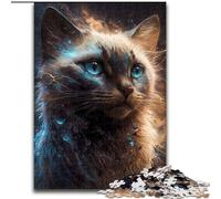 Puzzle 1000 pièces pour Adultes Chat Siamois en Bois, décoration Artistique DIY Parfaite ou Cadeau d'anniversaire 50x75cm pour Anniversaire, Vacances, Noël, Halloween