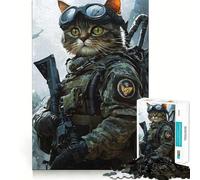 Puzzle 1000 pièces pour Adultes Chat Soldat Nettoyage Facile Décoration Jeu d'exercice cérébral Moments de détente Jeu Amusant pour Un Anniversaire (38x26cm)
