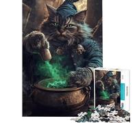 Puzzle 1000 pièces pour Adultes Chat Sorcier préparant Une Potion Puzzle 1000 pièces Jouet Anti-Stress Cadeau d'anniversaire Jeu Stimulant (38x26cm)
