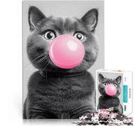 Puzzle 1000 pièces pour Adultes Chat soufflant du Chewing-Gum pour Le Jeu éducatif Challenge Toy Une œuvre d'art 38x26cm
