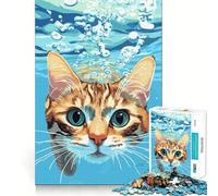 Puzzle 1000 pièces pour Adultes Chat sous l'eau Art numérique Nettoyage Facile Décoration Jouet d'exercice cérébral Moments de détente Jeu Amusant pour Un Anniversaire (38x26cm)